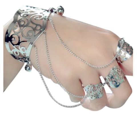 BRACCIALE DONNA DI COLORE ARGENTO COLLEGATO AD ANELLI PER LE DITA ET128