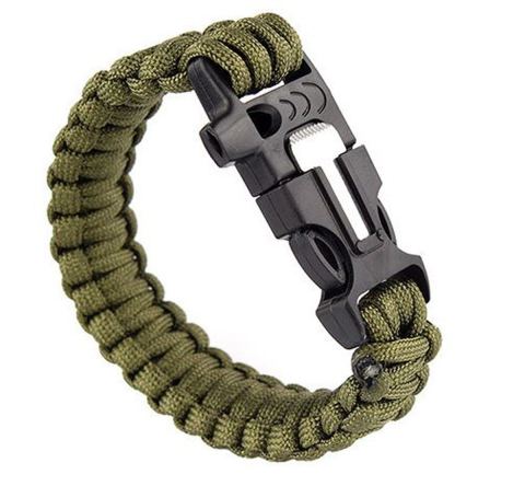 BRACCIALE BRACCIALETTO PARACORD 3in1 MILITARE FUOCO VERDE SOPRAVVIVENZA VERDE ET103
