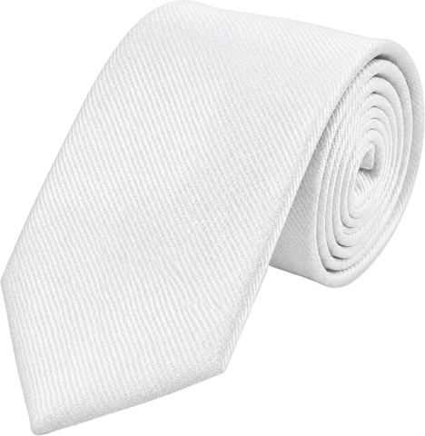 Cravatta Uomo Bianca Slim Stretta in Micro Twill a Coste Diagonali, Tinta Unita 150cm x 5cm