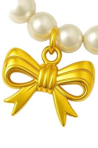 Collana Girocollo con Perle Sintetiche e Ciondolo Fiocco Colore Oro in Zama Anallergica Choker Regolabile Elegante Donna ET249