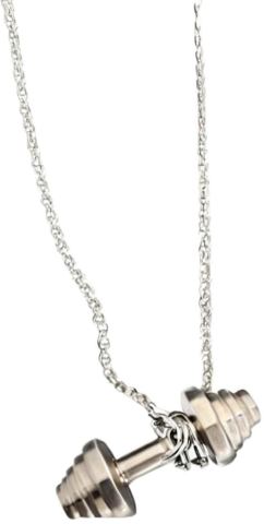 Collana Unisex Con Ciondolo a Forma Di Bilanciere Palestra Manubrio Fitness Di Misura 3,5cm Colore Argento ET193