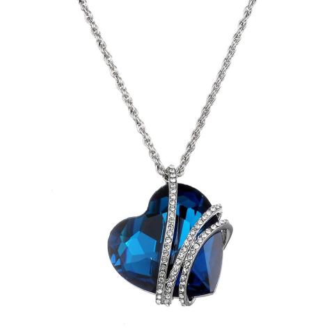 COLLANA CON CIONDOLO CUORE BLU OCEANO E CRISTALLI AUSTRIACI ET46