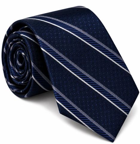 OUTLETISSIMO® Cravatta UomoBlu Navy a Righe Diagonali Grigie Slim Stretta in Micro Twill Regimental, 150cm x 5cm