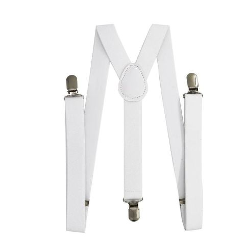 Bretelle bianche uomo donna unisex elastiche regolabili 3 clip 2,5cm